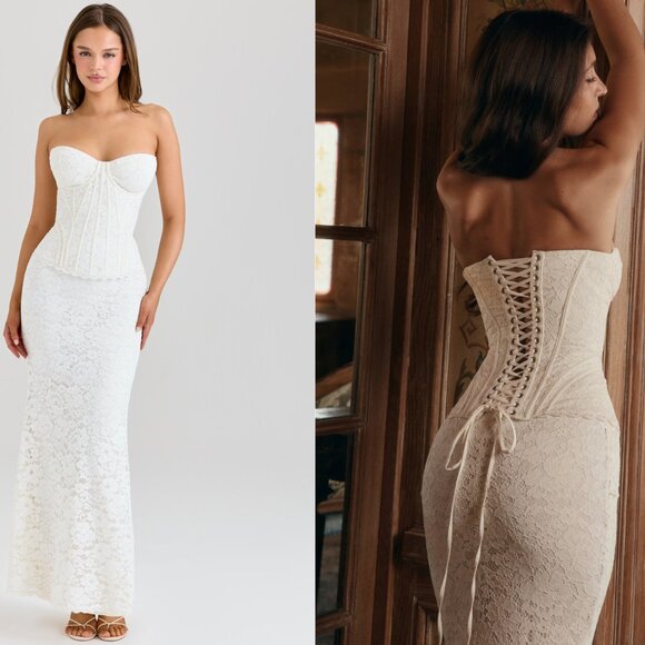 white christmas dresses Lady Black Tie - Solaine Gown - Off White - Strapless Bustier Corset A-Line Dress